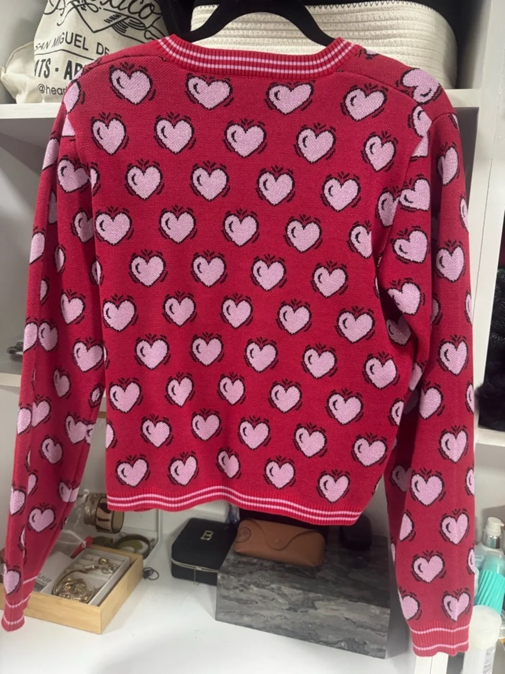 Scotch & Soda Heart Cardigan Red Pink Knit Sweater Size M Amsterdam Cute Preppy - Picture 4 of 6